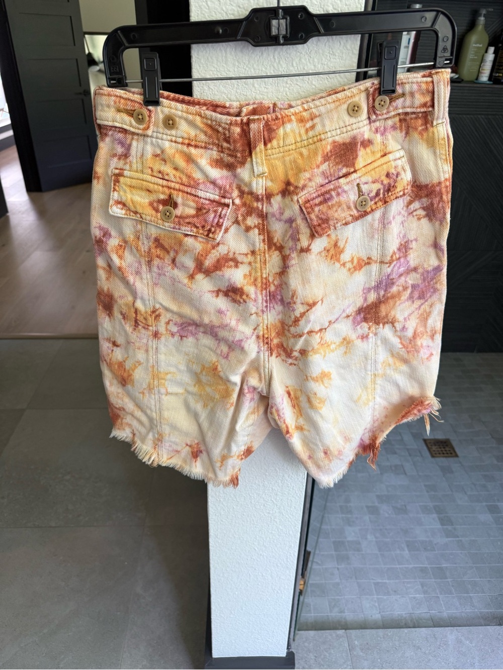 We The Free Tie-Dye Denim Bermuda Shorts - Peach & Cream - Picture 12 of 13
